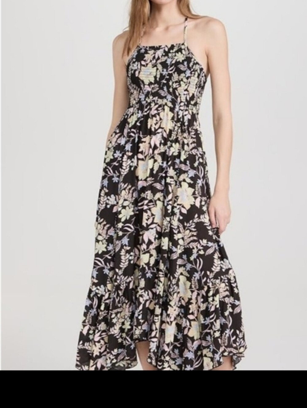 Free People Black Floral Spaghetti-Strap Maxi Dress